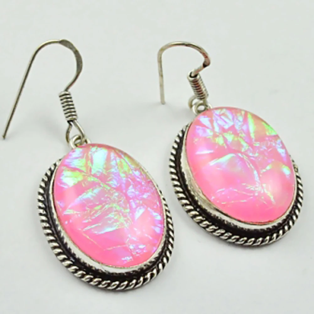 

Dichroic Glass Earrings Silver Overlay over Copper, Total Length 45mm , E2863
