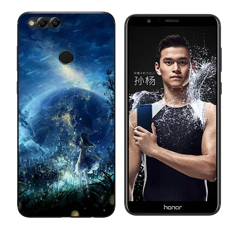 Clear TPU for Honor 7X Back Phone Cover Soft Silicone Huawei honor Snowflake Printing Cases 5.93&quot Fundas |