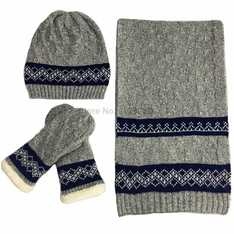 Новое поступление 2017 шерстяные мужские шапки шарфы перчатки три предмета теплый