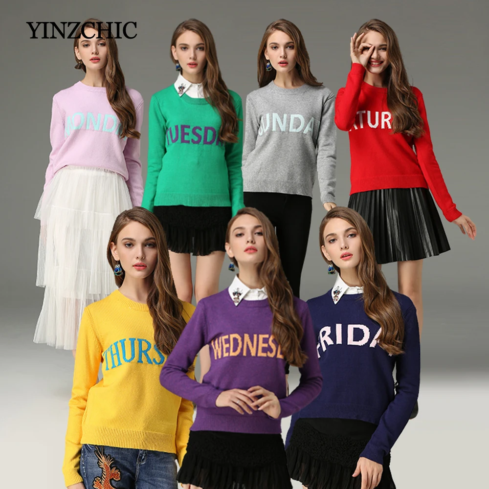 

fashion woman autumn sweater weekday printing regular female casual knitted pullovers