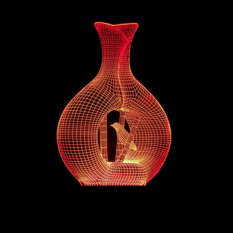 3D Оптические иллюзии LED прекрасный визуальный Птичка в клетке свет стол 7 цветов