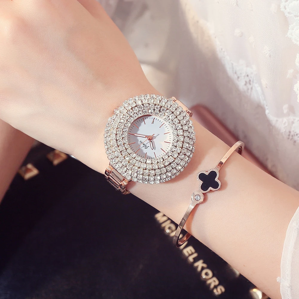 Горячая Распродажа 2018 роскошные часы из нержавеющей стали с кристаллами женские