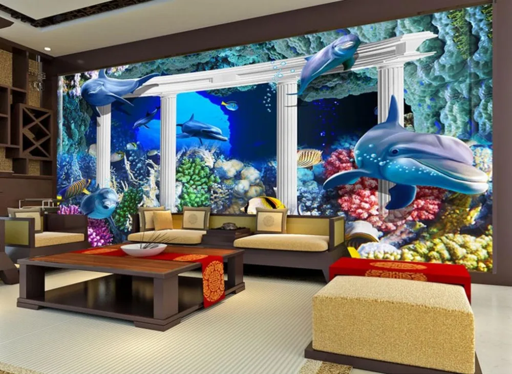 3D обои подводный мир Дельфин для детской комнаты большой дворец Коралл настенная