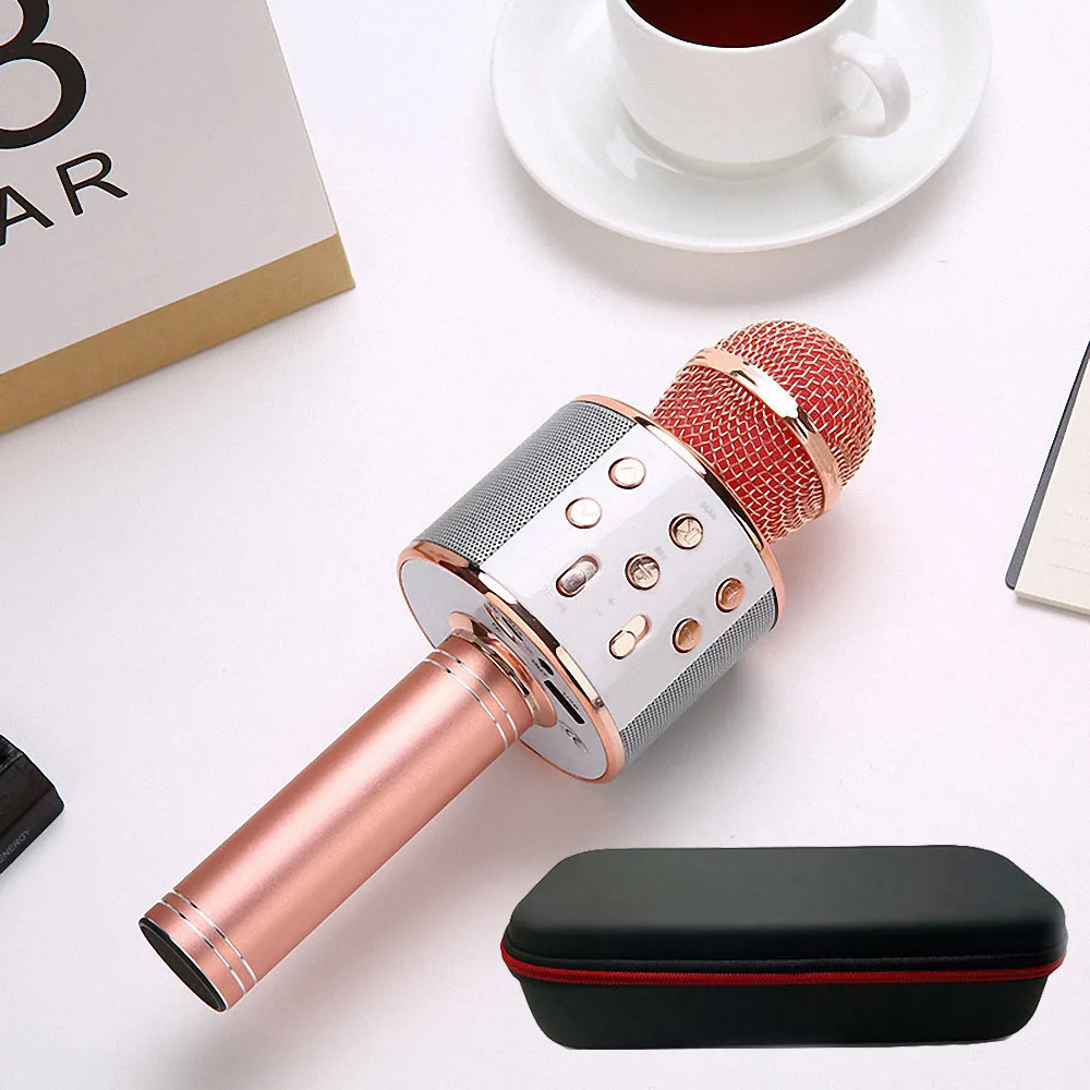 box -858 -rose gold WS858 портативный микрофон беспроводной Bluetooth караоке ktv микрофон динамик музыкальный плеер пение рекордер профессиональный микрофон - Цвет: box -858 -rose gold