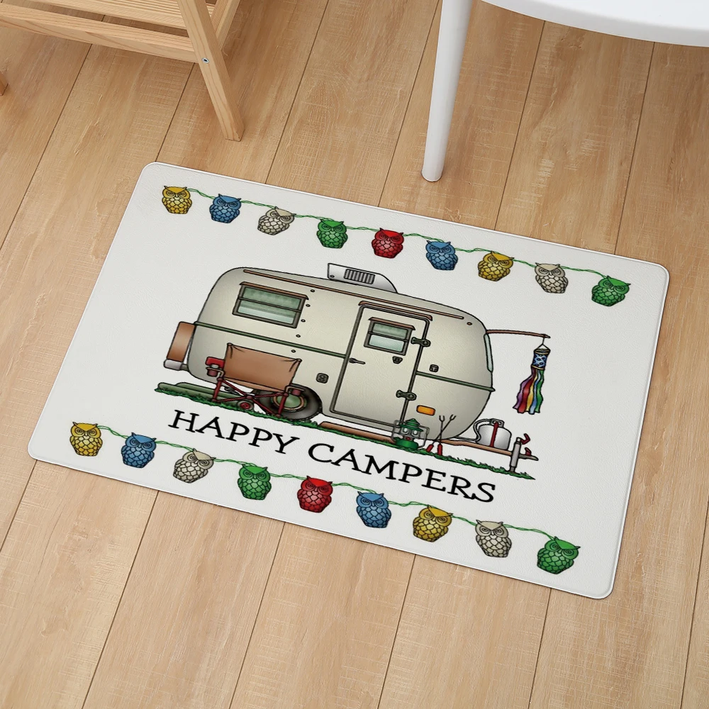 Мультфильм Happy Campers ПВХ кожаные коврики 46*76 см водонепроницаемый кухонный ковер