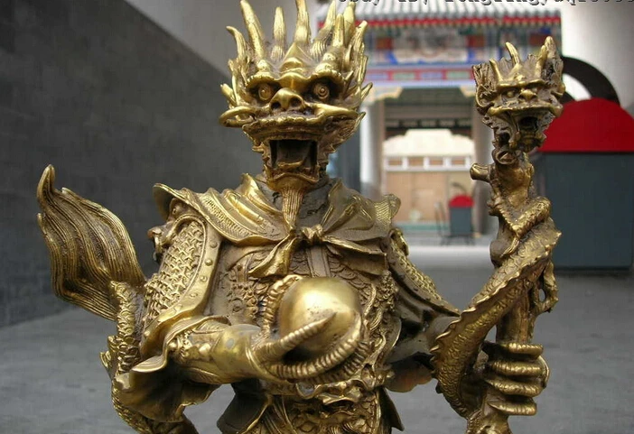 Китайская Храмовая миф S0266 изысканная медная статуя из чистой латуни морской