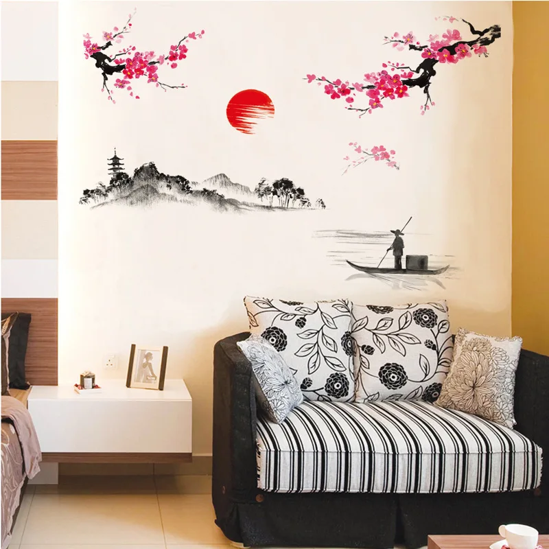 

Chinese style Landscape Painting Wall Stickers for Living room Bedroom Kitchen Kids room Wall Decor Art Decals Mural dc8