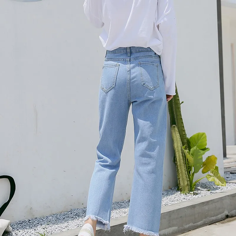 EXOTAO Basic Women Long Jeans With High Waist All Match Blue Wide Leg Pants Female Denim Pockets Tassel Plus Size |