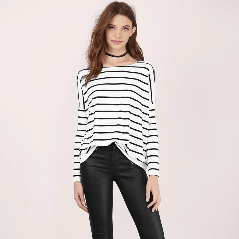 t shirt women 2017 stripe casual tops loose t-shirt long-sleeve HARAJUKU woman Women's Clothing | Женская одежда