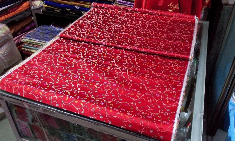 Китайская шелковая парча тканая Дамасская ткань чонсам подушка красная задняя