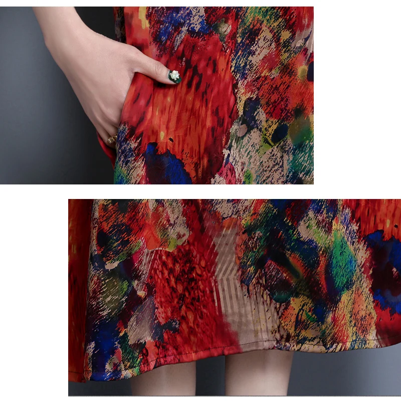 

Casual Long Silk Dress Ladies Elegant Short Sleeve Loose Vestidos 2018 Spring Summer Plus Size Floral Print Dress RE0575