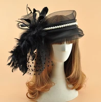 2017 fashion wedding pearl hair fascinators hat for woman black white women mesh hair clip festival church fancy veil headpiece