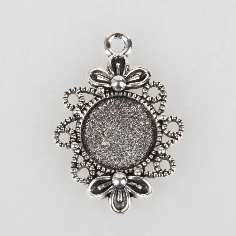 

10pcs Tray: 12mm Tibetan Style Filigree Alloy Pendant Cabochon Settings for Jewelry Making DIY Accessories 30x21x3mm