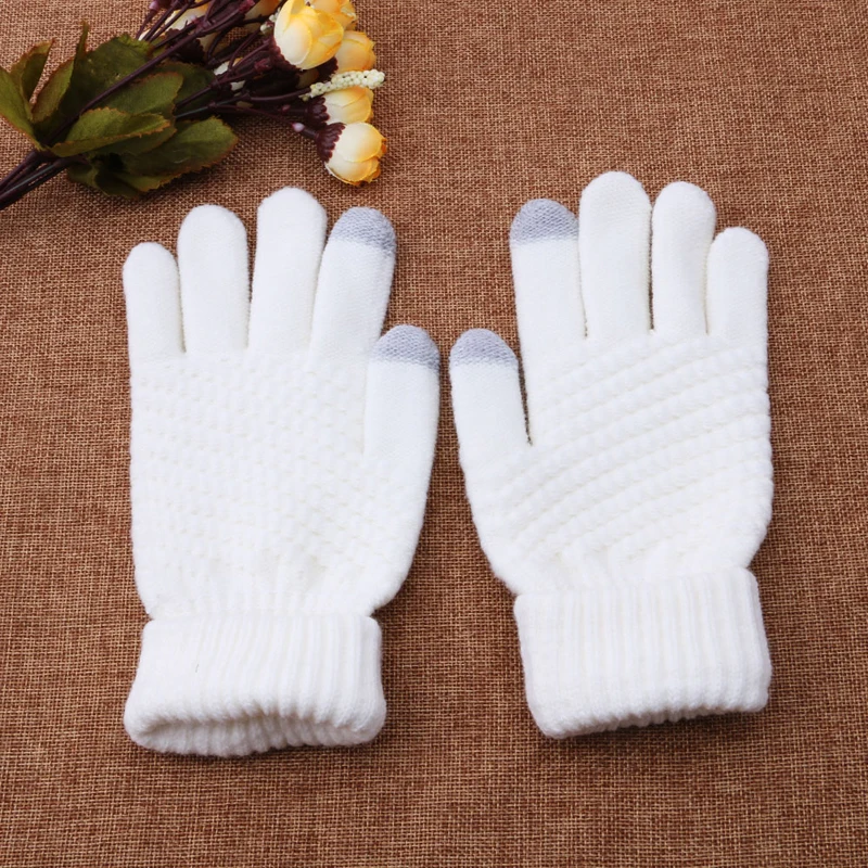 Женские теплые шерстяные эластичные вязаные перчатки варежки Зимние аксессуары