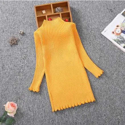 yellow Новинка г.; осенне-зимнее вязаное платье для девочек; детская одежда; приталенное платье-свитер принцессы для девочек; От 2 до 13 лет; RT275 - Цвет: yellow