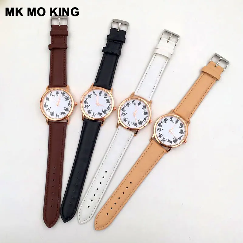 Часы женские модные повседневные кварцевые с рисунком кота из