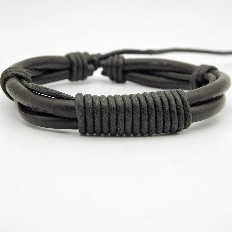 2019 Stylish Men's Real Leather Braided Hemp Bracelets Handmade Vintage Rope Chain Wrap Bracelet Jewelry Gifts Factory Price | Украшения