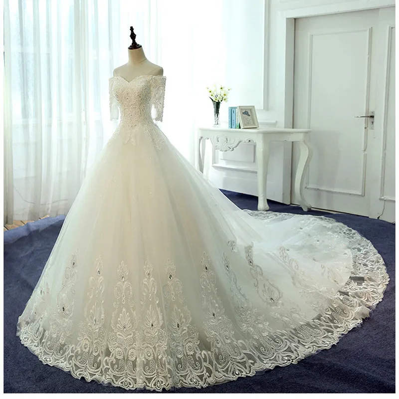 Vestido Де Noiva Реальные Фото Половина Рукава Свадебное Платье Старинные Кружева