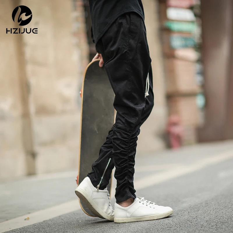 Джастин Бибер боковой молнии для мужчин slim fit повседневные мужские s хип хоп jogger байкерские брюки Swag спортивные брюки обтягивающие брюки луч ноги брюки