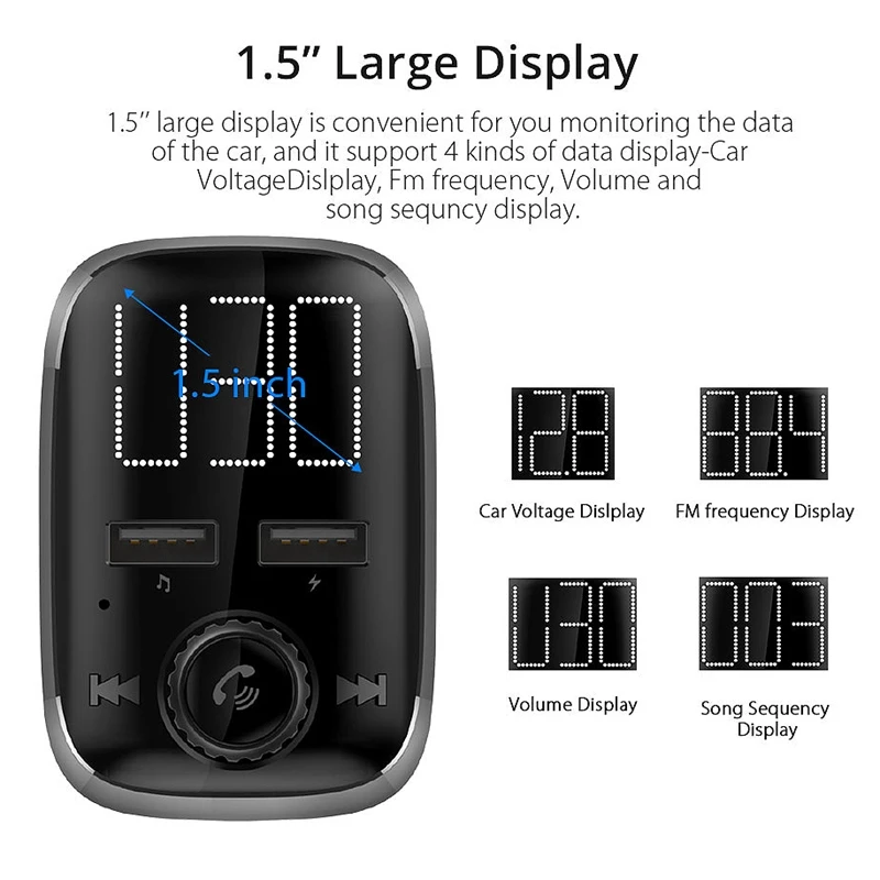 Bt74 Bluetooth Car Kit Fm Transmitter Mp3 Player Dual Usb Port Charger 3.4A Fast Voltage Detection Sd Card | Электроника