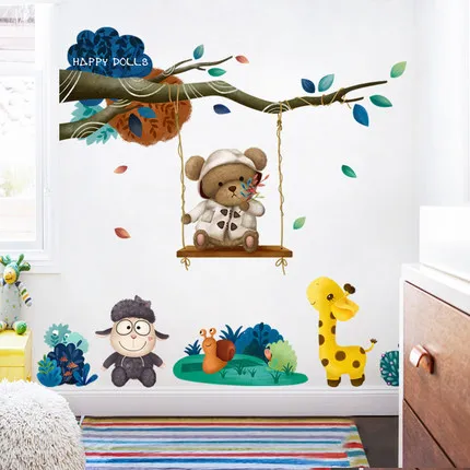 

DIY мультфильм животных ПВХ стикер стены Детская комната украшение дома клей плакат