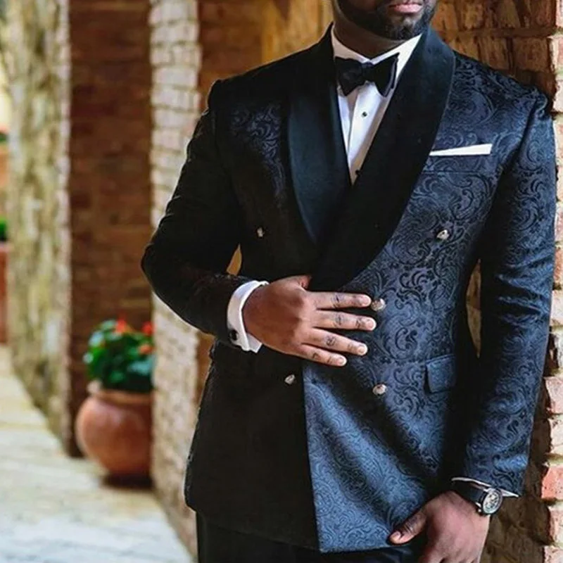 

YWMS-476 Shawl Lapel Two Piece Double Breasted Custom Made Groom Tuxedos mens suits with pants Black men suits for wedding 2018