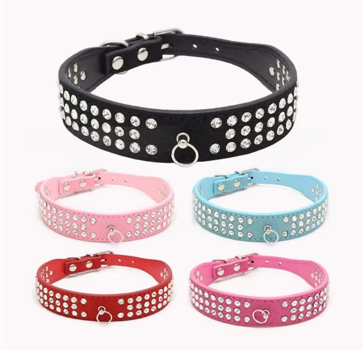 New style hot selling pet dog cat collar with diamond soft genuine leather puppy necklace 5 colors supplier | Дом и сад