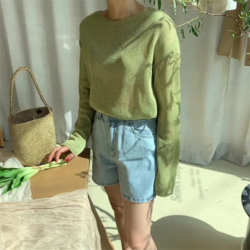 HziriP Gentle Women New Sunscreen Light Chic 2019 Autumn Thin Retro Full-Sleeved Solid Sweater Pullovers Simple Knitted | Женская одежда
