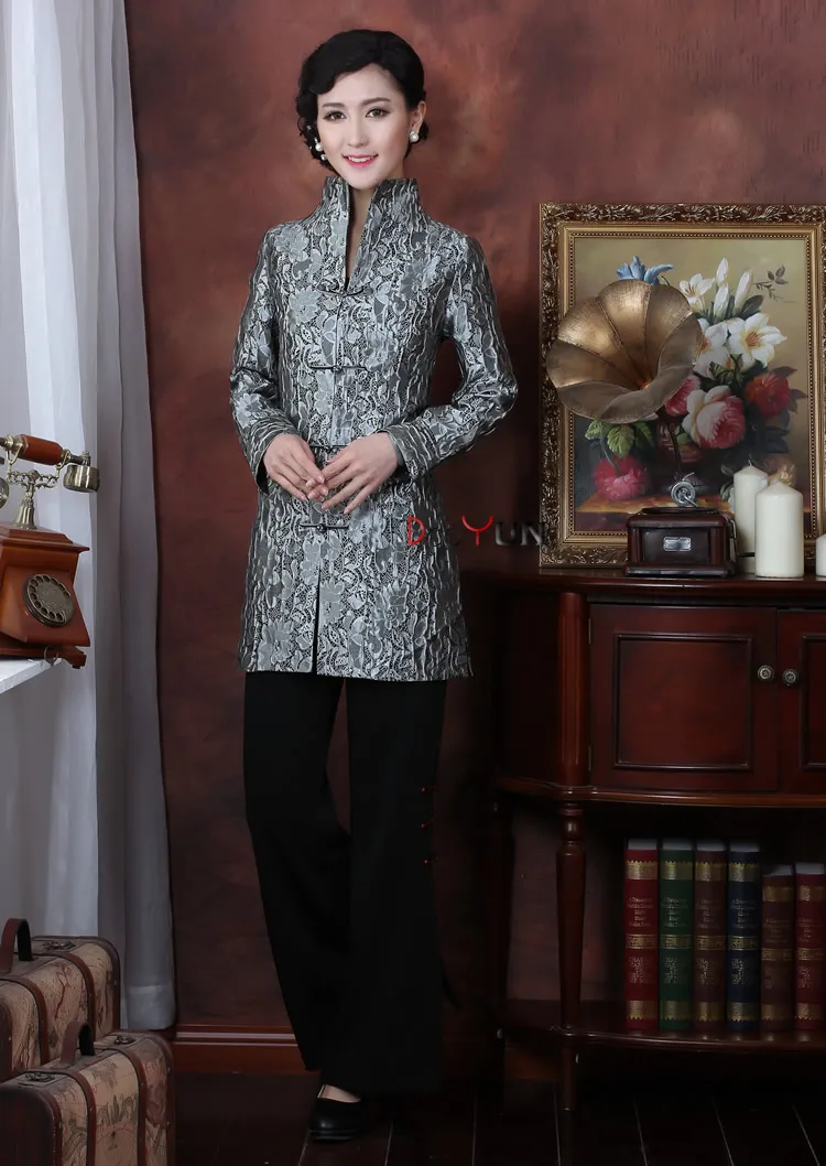 

Chinese Traditional Dust Coat Women's Silk Satin Long Jacket Size M-4XL