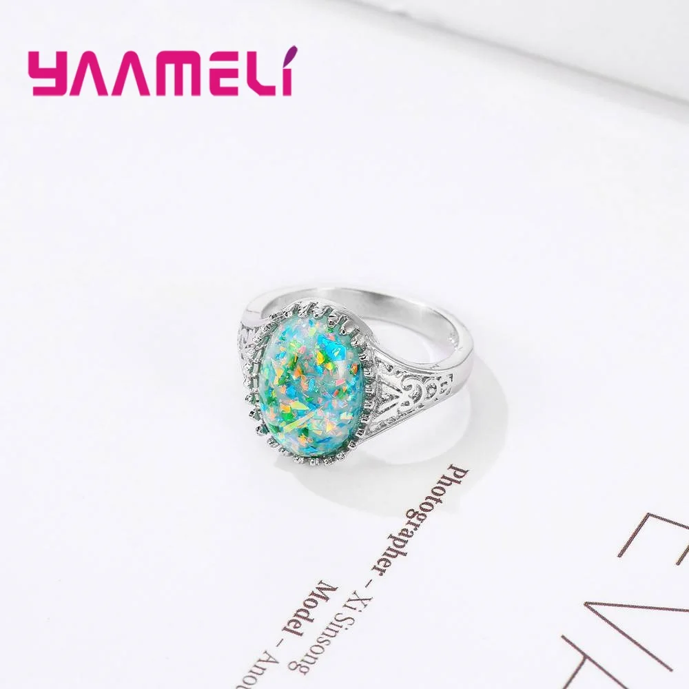 Благородный стиль волшебный цвет камни с опалом кольца 100% искусственное серебро