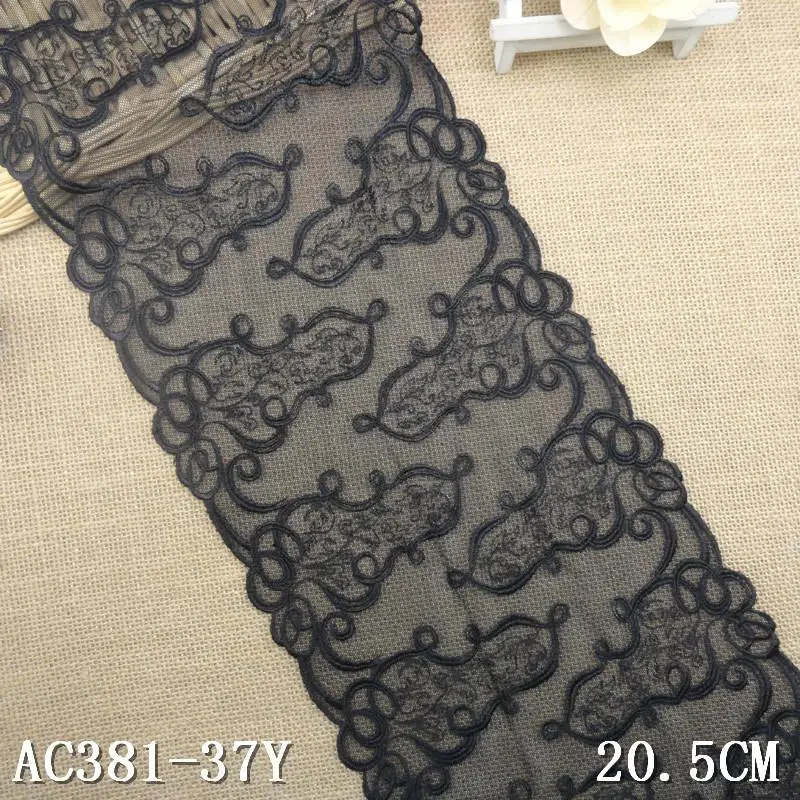 

13Yard 20cm Wide Tulle Embroidered Lace Trim Embroidery Voile Guipure Lace Fabric Dentelle Sewing Accessories Black AC0504