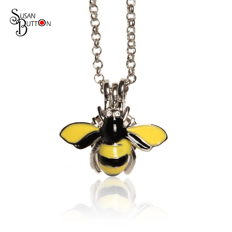 Yellow &ampBlack enamel Honey bee Cage pearl Necklace Pendant Aromatherapy Diffuser Locket for women Jewely | Украшения и