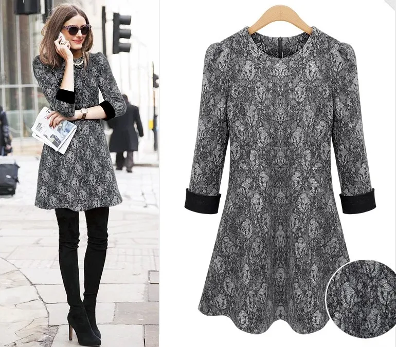 Новинка 2017 модное женское зимнее платье с длинным рукавом Кружевное облегающее