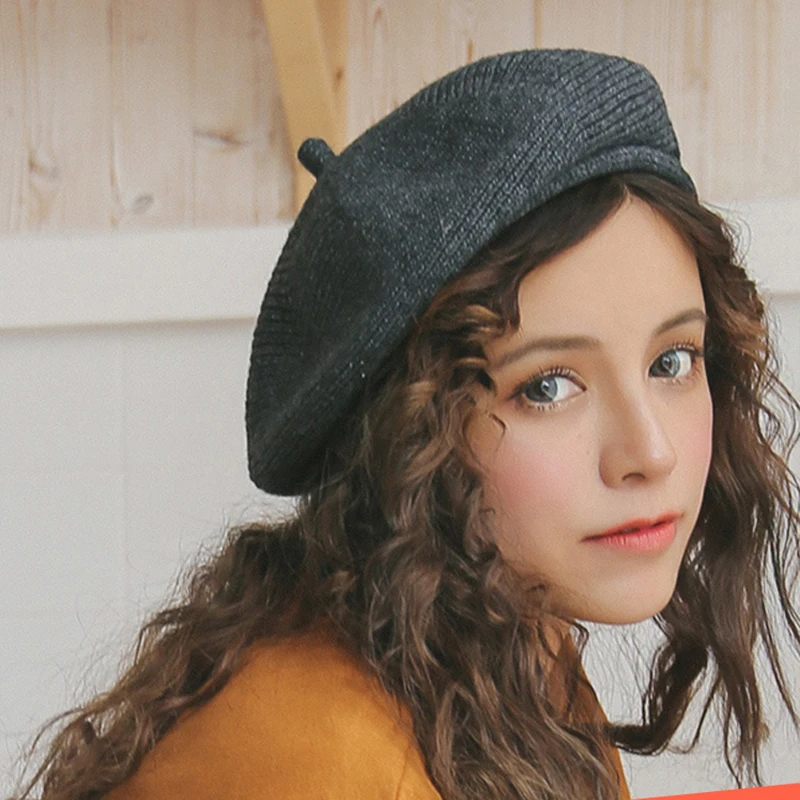 Прямая поставка шерстяная вязаная женская зимняя теплая Милая шапка однотонная