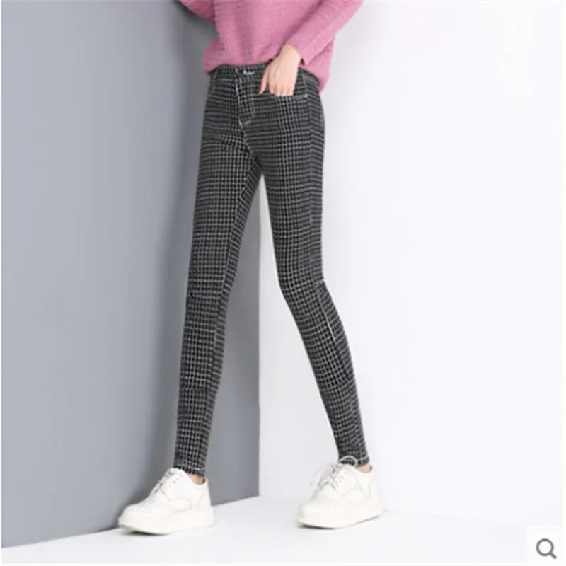 Клетчатые Модные женские осенние брюки 2021 зимние леггинсы Брендовые узкие