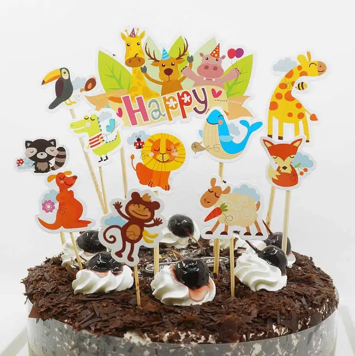 11 шт./компл. Kawaii Happy Zoo животные торт Toppers Дети День рождения конфеты бар украшения