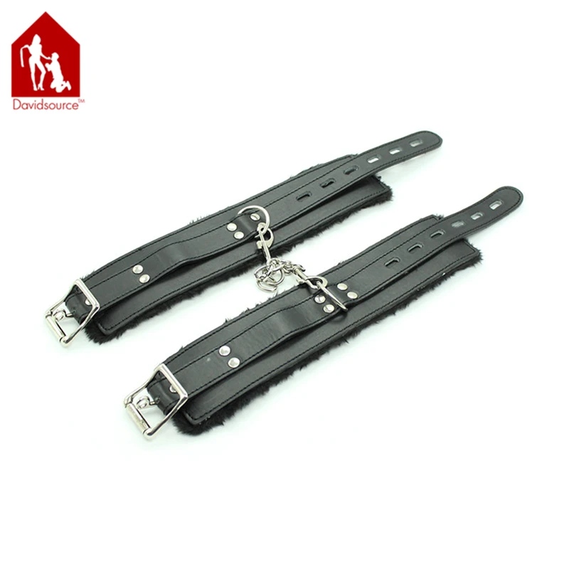 Davidsource Furry Leather Handcuffs With Adjustable Lockable Belt &amp Chain Hook Wrist Cuff Fetish Wear Bondage Sex Toys | Красота и