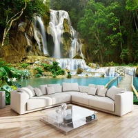 custom wall cloth 3d forest waterfall nature landscape photo mural wallpaper living room backdrop wall covering modern wallpaper