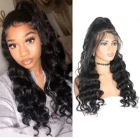 full lace human hair wigs pre plucked with baby hair 150 glueless loose wave curly full lace wig for women remy wavy black hair