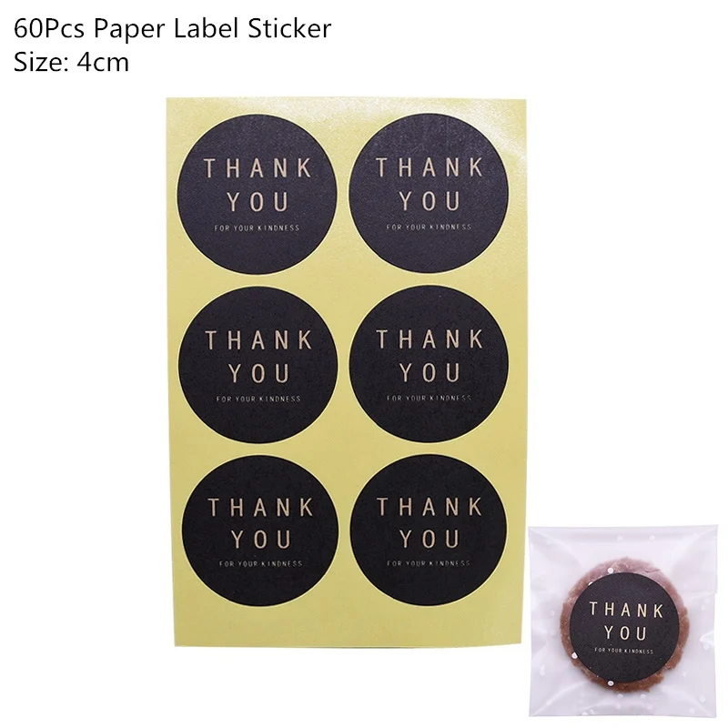 60pcs label sticker 50/100 шт Пластик сумки спасибо печенья и конфетная сумка самоклеющаяся бумага для Одежда для свадьбы, дня рождения мешок подарка печенья упаковочный пакет для выпечки - Цвет: 60pcs label sticker