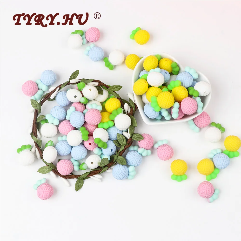 

TYRY.HU 5pc Cartoon Pineapple Silicone Beads Food Grade Baby Teether Chew DIY Baby Teething Necklace Toys Pacifier Chain Tools