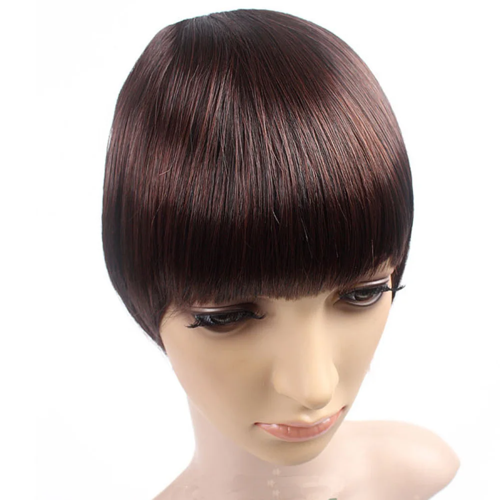 

Woman's Wig Charming Clip On Bangs Fringe Dark Brown Clip Hair Extension Bangs