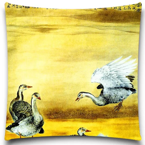 Две утки на картинке и красивый цветок 2D печать креативная наволочка квадратный