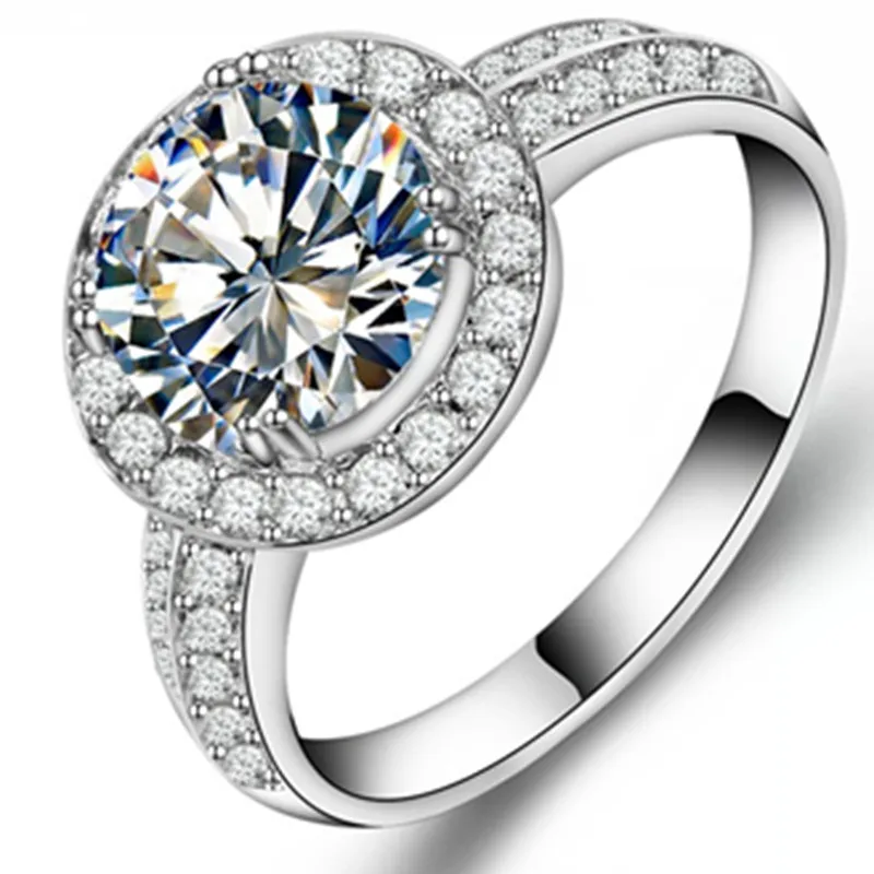 2 карат круглое ограненное синтетическое кольцо с бриллиантом Halo вымощенное