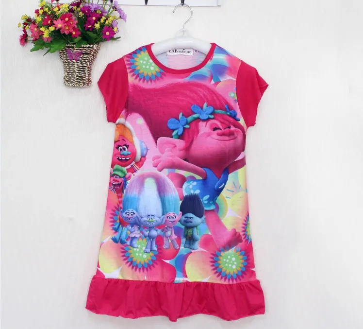 2017 Платье для маленьких девочек троллей Летнее платье с героями мультфильмов