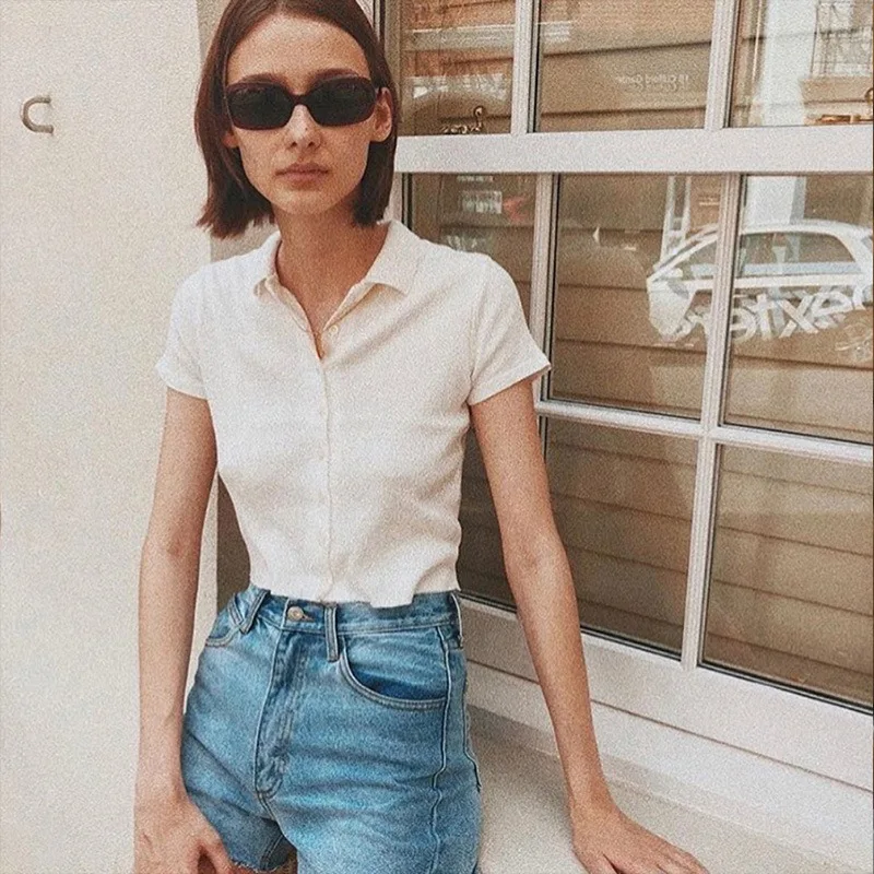 BornToGirl Лето 2019 г. пикантные короткая блузка рубашка для женщин короткий рукав