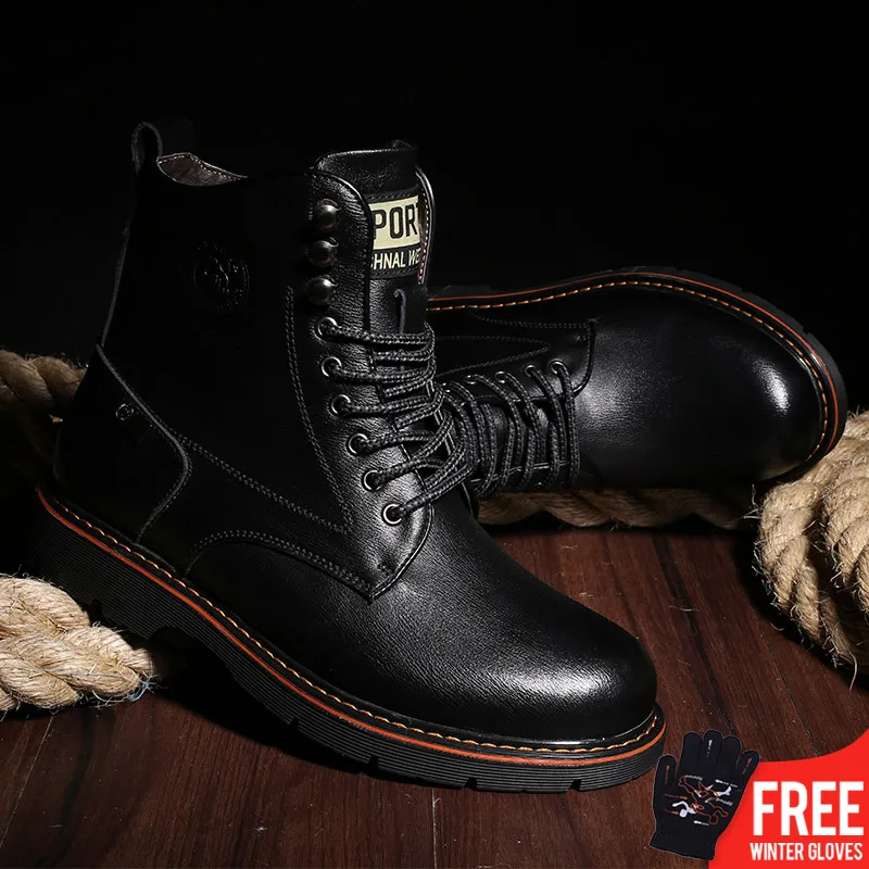 OSCO/Брендовые мужские ботинки Martens кожаные зимние плюшевые теплые мотоциклетные