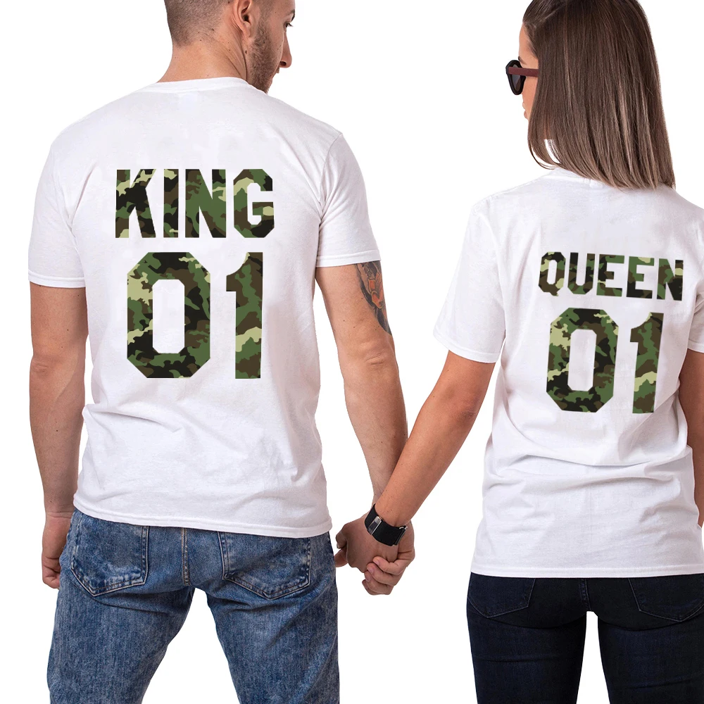 

His And Hers King Queen Shirts Chic Couples Camo King Queen 01 T Shirt Men Women Hip Hop Top Female Short Sleeve T-Shirt Hommes