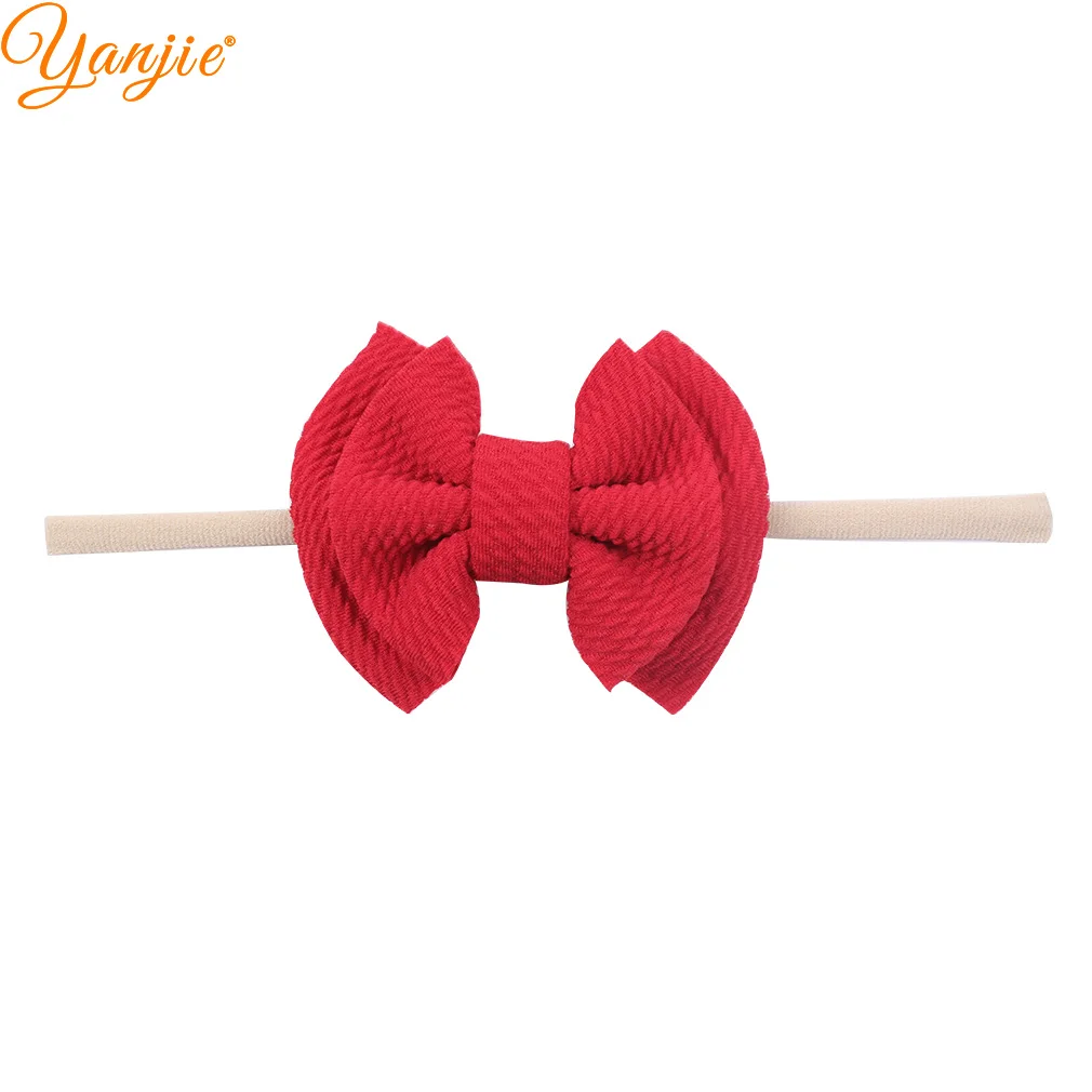 red 3,5 ''2 слоя вафельных волосы бант из нейлона и повязка на голову для девочек детские мягкие эластичная нейлоновая повязка на голову шик Лидер продаж женские аксессуары для волос - Цвет: red