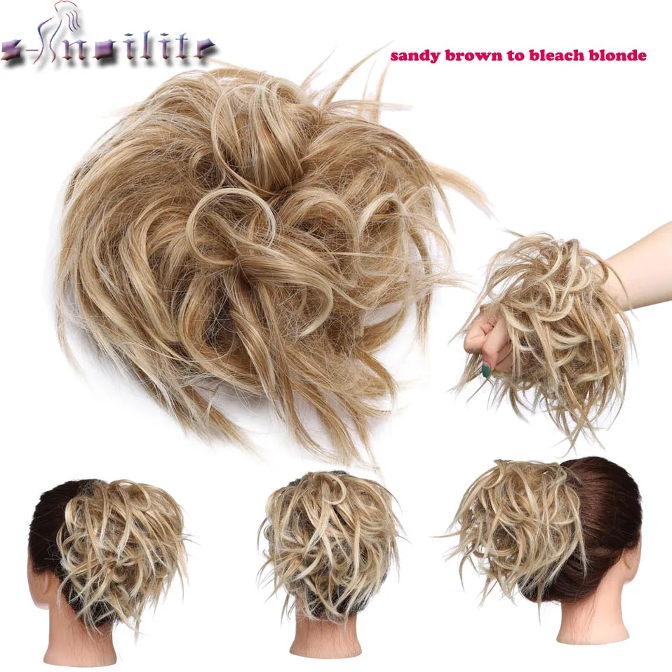 sandy blond-613 S-noilite 7 дюймов грязный булочка взъерошенный шиньон эластичная лента шиньон волосы кудрявые резинки Updo покрытие синтетические волосы для женщин - Цвет: sandy blond-613